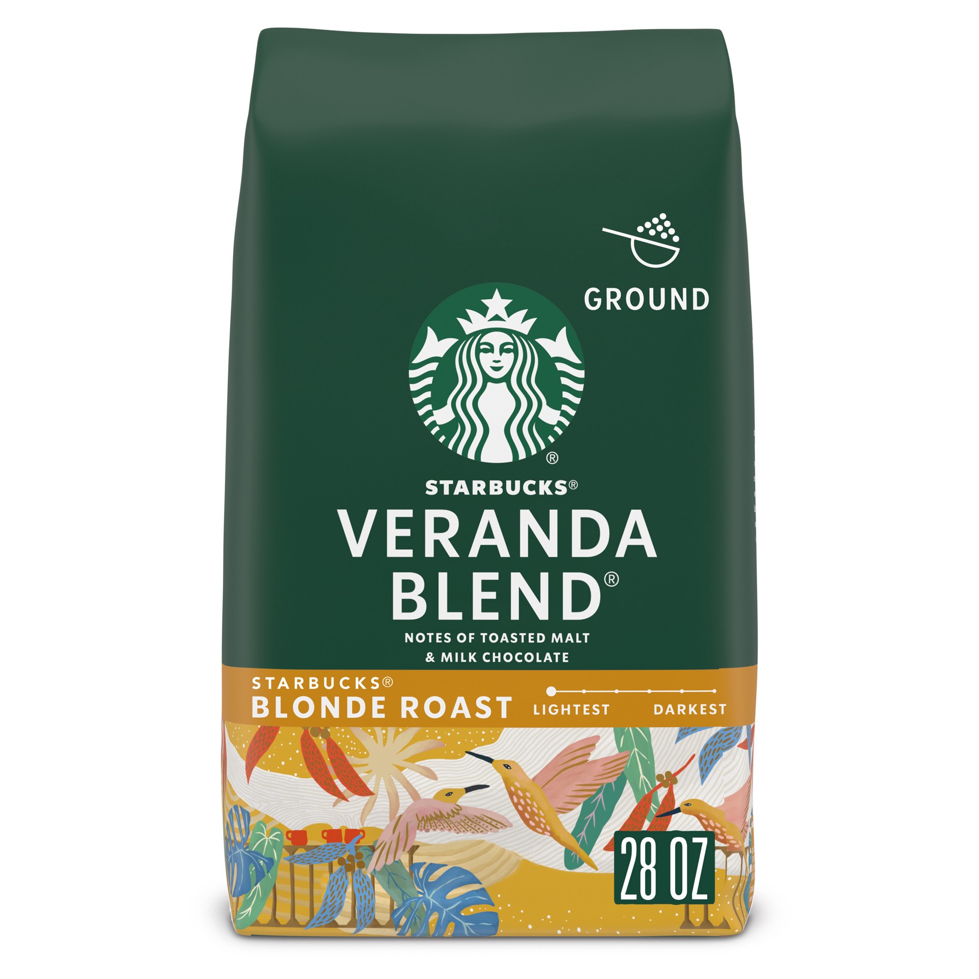 slide 1 of 9, Starbucks Ground Coffee, Starbucks Blonde Roast Coffee, Veranda Blend, 100% Arabica, 1 bag (28 oz), 28 oz