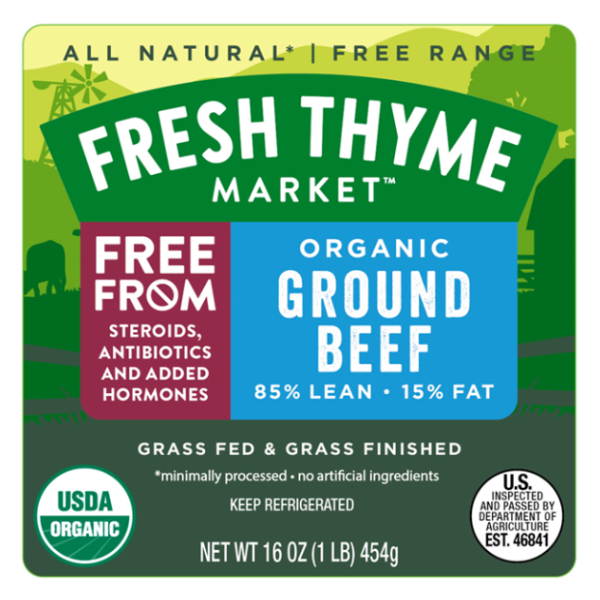 slide 1 of 1, Fresh Thyme Organic 85% Lean Ground Beef, 1 ct