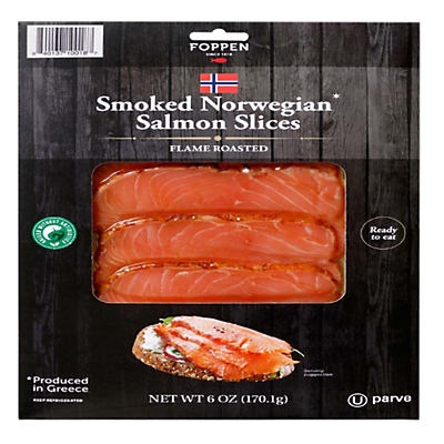 slide 1 of 1, Foppen Salmon Slices Smoked Norwegian Flame Roasted, 6 oz