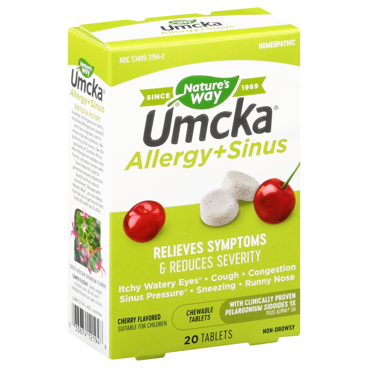 slide 6 of 9, Nature's Way Umcka Tablets Non-Drowsy Cherry Flavored Allergy + Sinus 20 ea, 20 ct