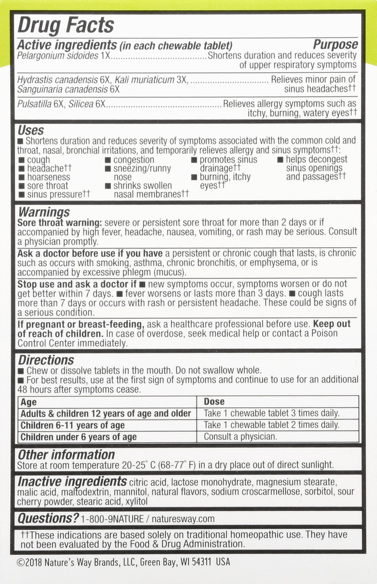 slide 7 of 9, Nature's Way Umcka Tablets Non-Drowsy Cherry Flavored Allergy + Sinus 20 ea, 20 ct