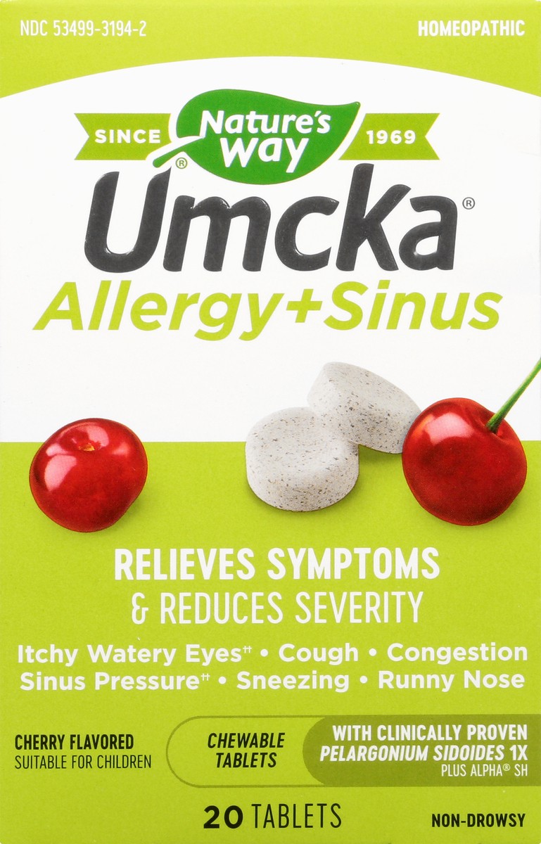 slide 5 of 9, Nature's Way Umcka Tablets Non-Drowsy Cherry Flavored Allergy + Sinus 20 ea, 20 ct