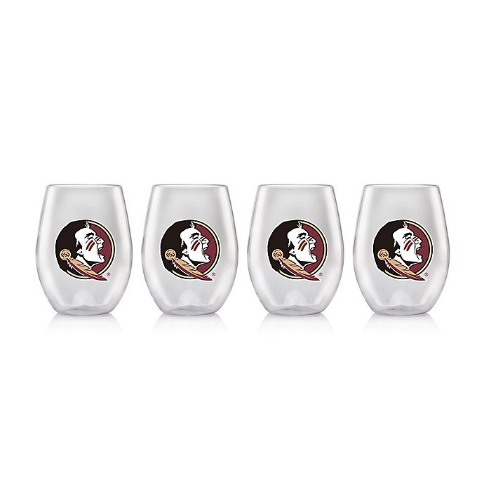 slide 2 of 2, NCAA Florida State University 16 oz. Clear Plastic Stemless Wine Glasses Set, 4 ct