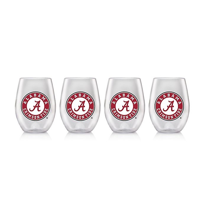 slide 2 of 2, NCAA University of Alabama 16 oz. Clear Plastic Stemless Wine Glasses Set, 4 ct