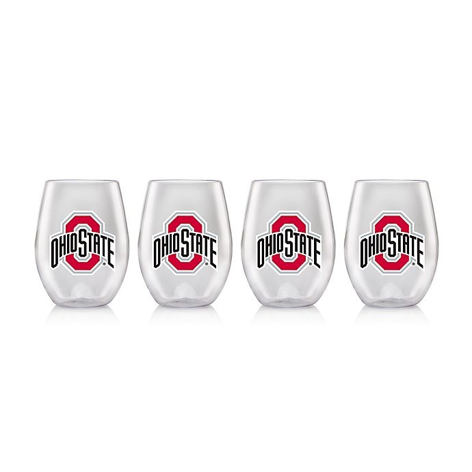 slide 2 of 2, NCAA Ohio State University 16 oz. Clear Plastic Stemless Wine Glasses Set, 4 ct