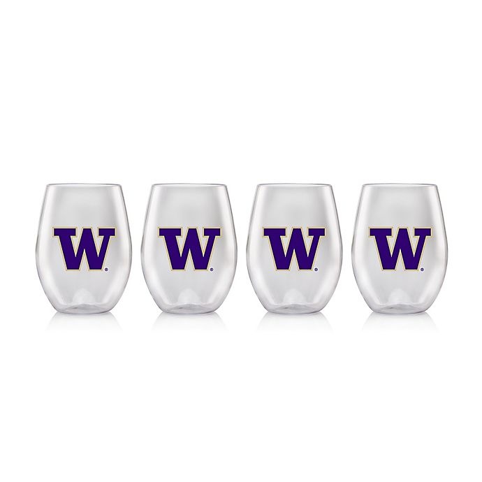 slide 2 of 2, NCAA University of Washington 16 oz. Clear Plastic Stemless Wine Glasses Set, 4 ct