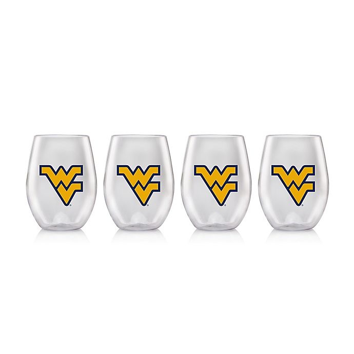 slide 2 of 2, NCAA West Virginia University 16 oz. Clear Plastic Stemless Wine Glasses Set, 4 ct