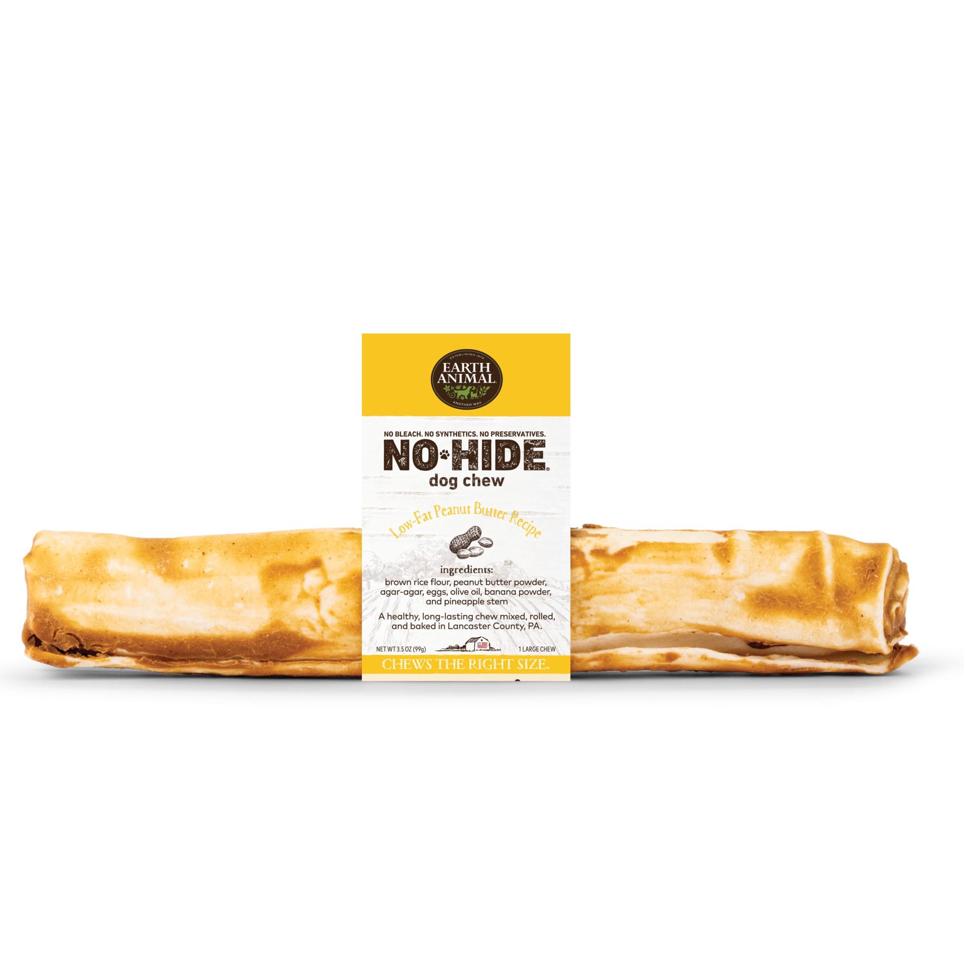 slide 1 of 1, Earth Animal No-Hide Peanut Butter Large Natural Rawhide Alternative Dog Chew, 1 Count, 1 ct