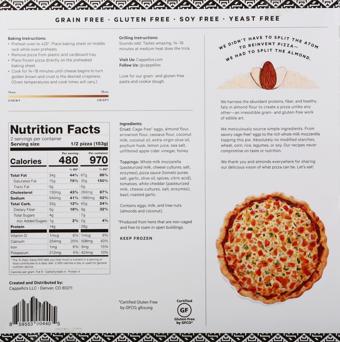 slide 6 of 9, Cappello's Grain Free Margherita Pizza 10.82 oz, 10.82 oz