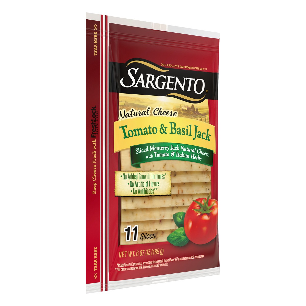 slide 2 of 9, Sargento Natural Tomato & Basil Jack Cheese Slices 11 ct Pouch, 6.67 oz