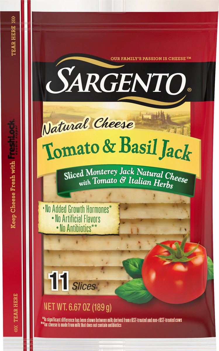 slide 7 of 9, Sargento Natural Tomato & Basil Jack Cheese Slices 11 ct Pouch, 6.67 oz