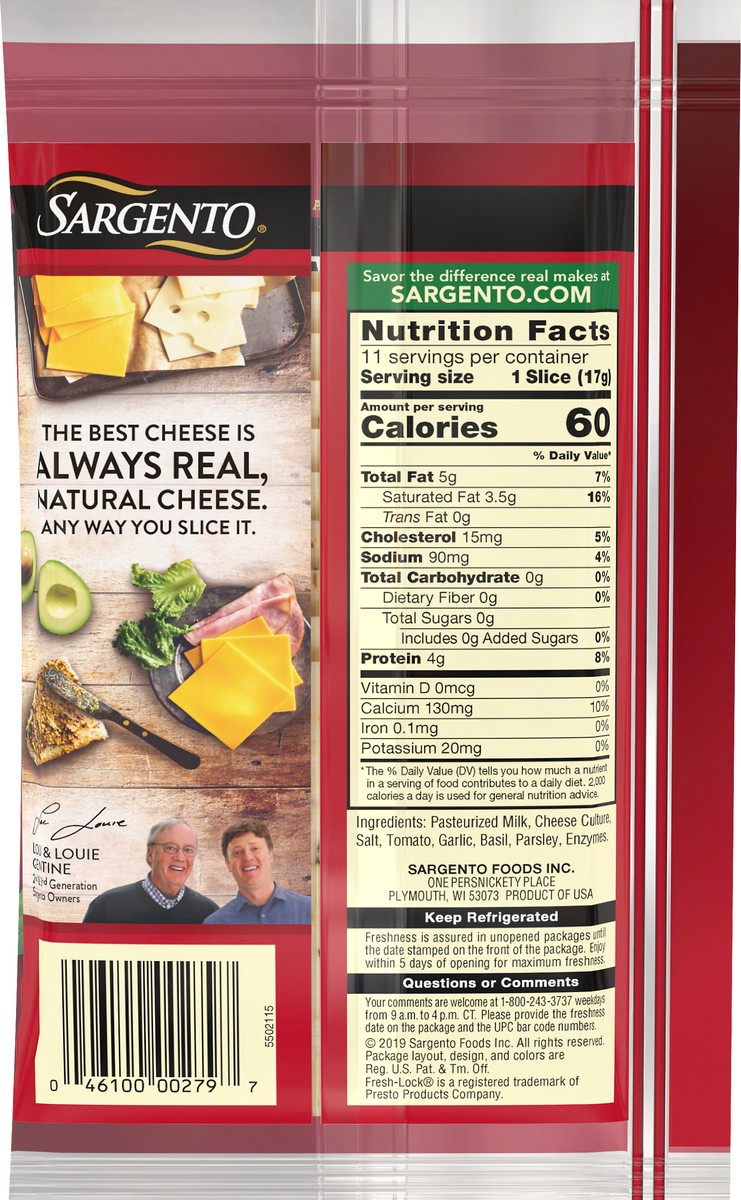 slide 3 of 9, Sargento Natural Tomato & Basil Jack Cheese Slices 11 ct Pouch, 6.67 oz