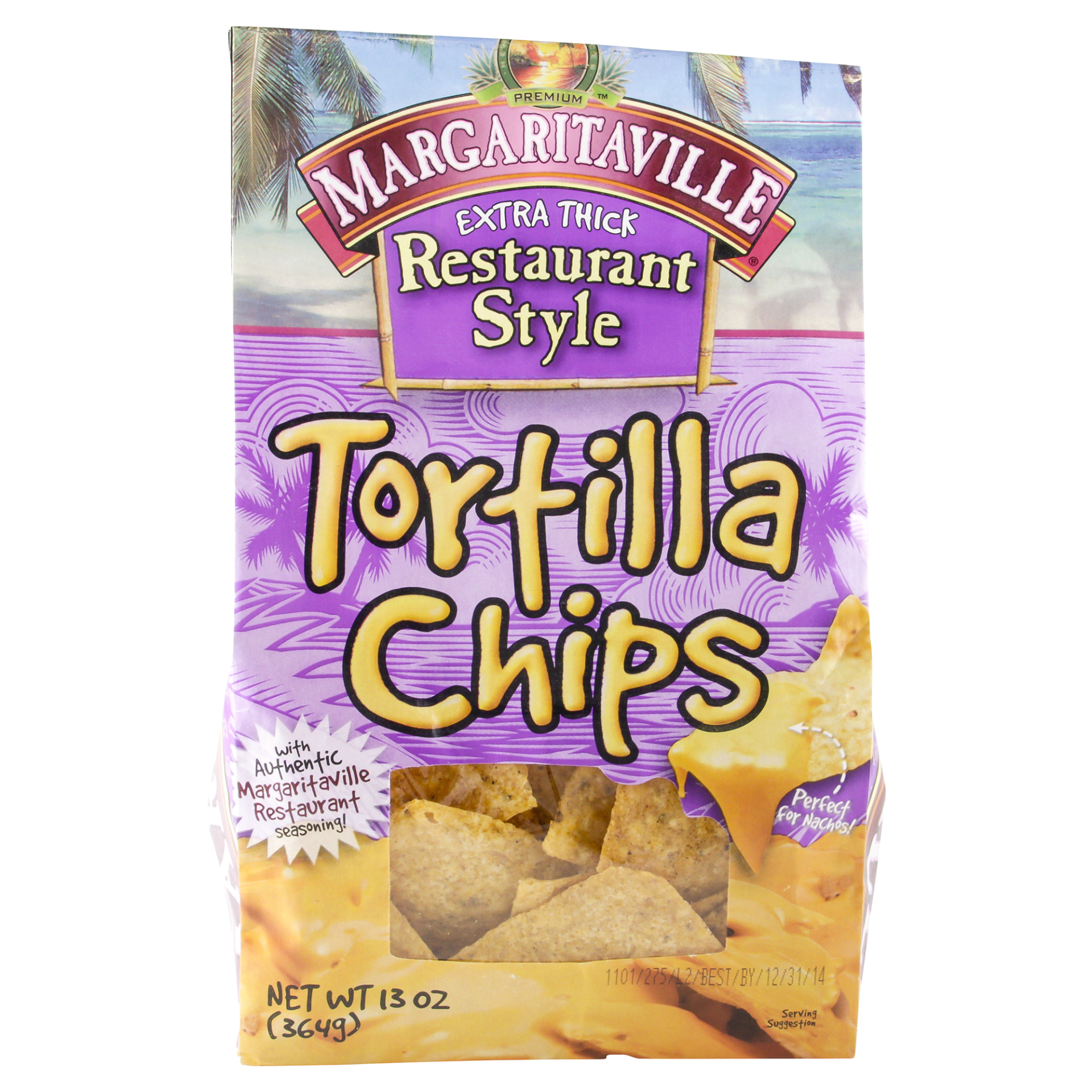 slide 1 of 3, Margaritaville Extra Thick Restaurant Style Tortilla Chips, 13 oz