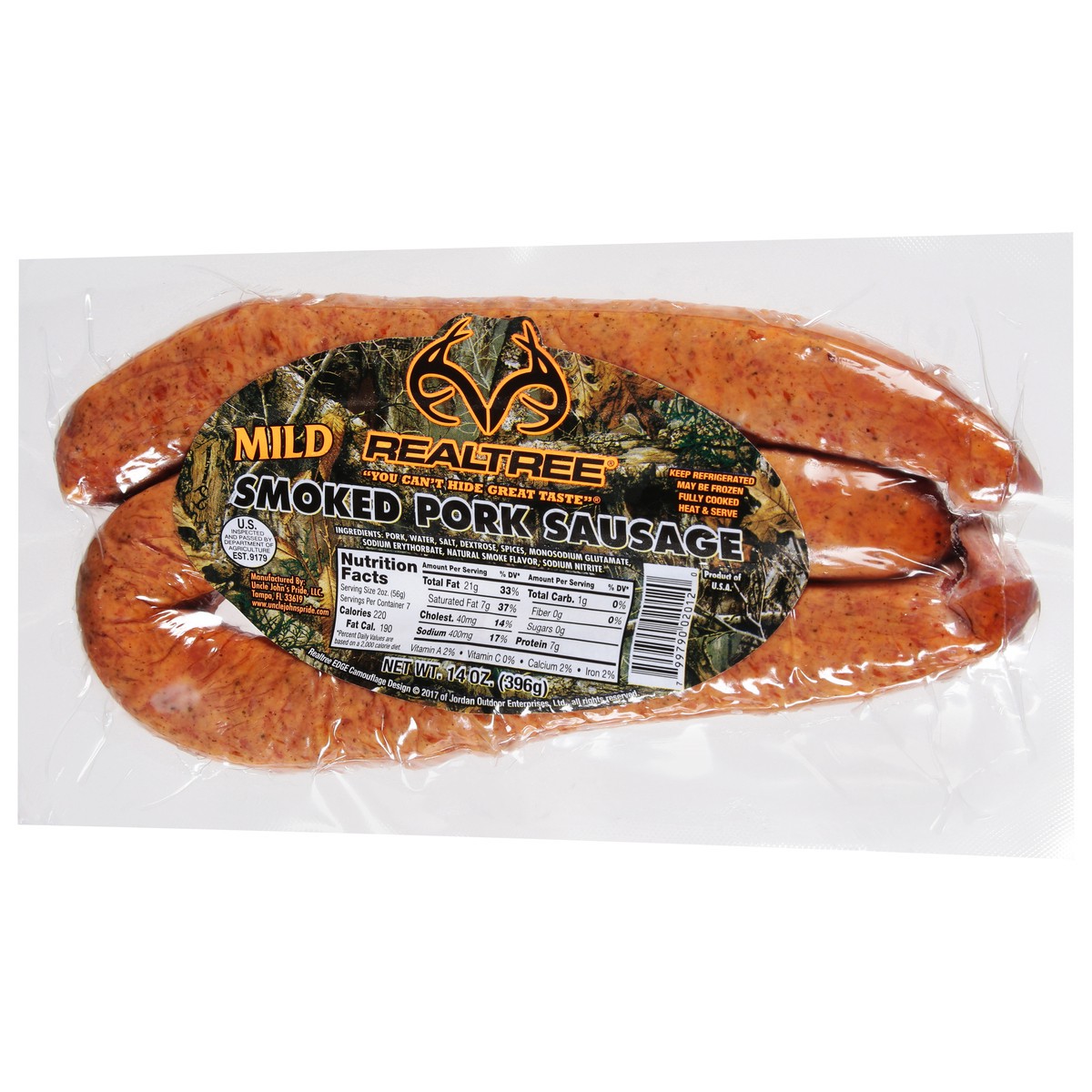 slide 3 of 9, Realtree Mild Smoked Pork Sausage 14 oz, 14 oz