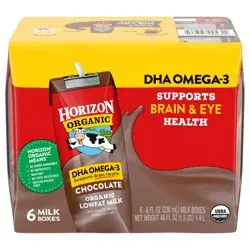 Horizon Organic Shelf-Stable 1% Low Fat Milk Boxes with DHA Omega-3, Chocolate, 8 oz., 6 Pack