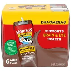 Horizon Organic Shelf-Stable 1% Low Fat Milk Boxes with DHA Omega-3, Chocolate, 8 oz., 6 Pack