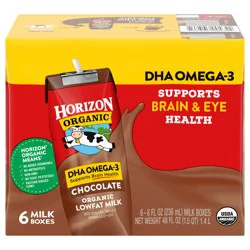 Horizon Organic Shelf-Stable 1% Low Fat Milk Boxes with DHA Omega-3, Chocolate, 8 fl oz, 6 Pack