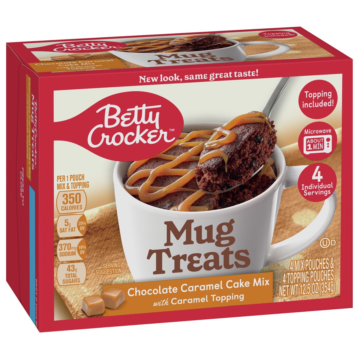 slide 8 of 9, Betty Crocker Mug Treats Chocolate Caramel Cake Mix with Caramel Topping, 4 Servings, 12.5 oz., 8 ct