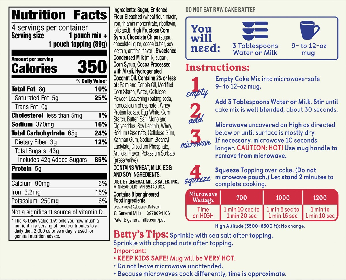 slide 3 of 9, Betty Crocker Mug Treats Chocolate Caramel Cake Mix with Caramel Topping, 4 Servings, 12.5 oz., 8 ct