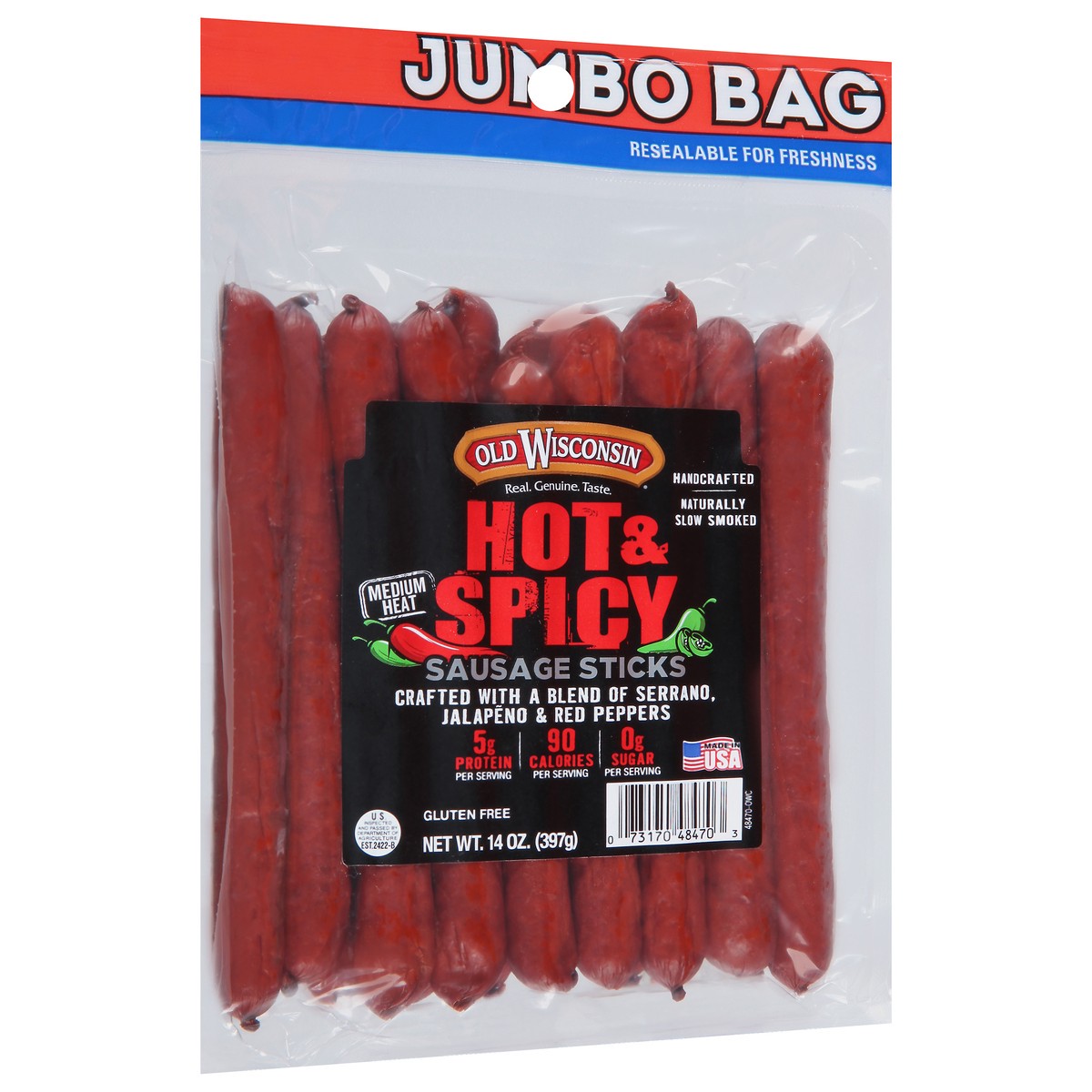 slide 7 of 9, Old Wisconsin Hot & Spicy Sausage Sticks, 14 oz