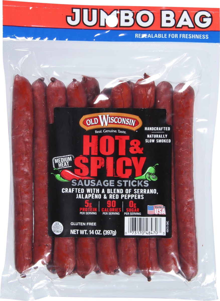 slide 9 of 9, Old Wisconsin Hot & Spicy Sausage Sticks, 14 oz