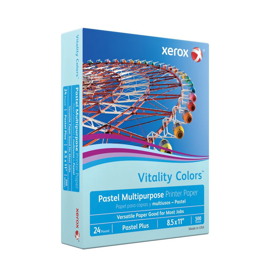 slide 3 of 3, Xerox Vitality Colors Pastel Plus Multi-Use Printer Paper, 30% Recycled - Blue, 500 ct