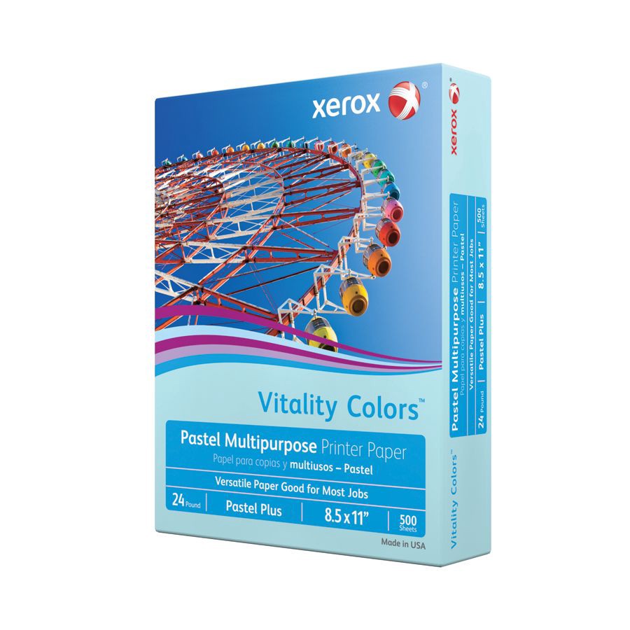 slide 2 of 3, Xerox Vitality Colors Pastel Plus Multi-Use Printer Paper, 30% Recycled - Blue, 500 ct