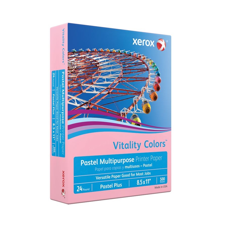 slide 2 of 3, Xerox Vitality Colors Pastel Plus Multi-Use Printer Paper, 30% Recycled - Pink, 500 ct