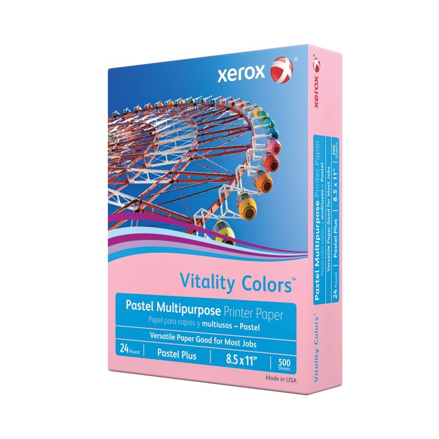 slide 3 of 3, Xerox Vitality Colors Pastel Plus Multi-Use Printer Paper, 30% Recycled - Pink, 500 ct
