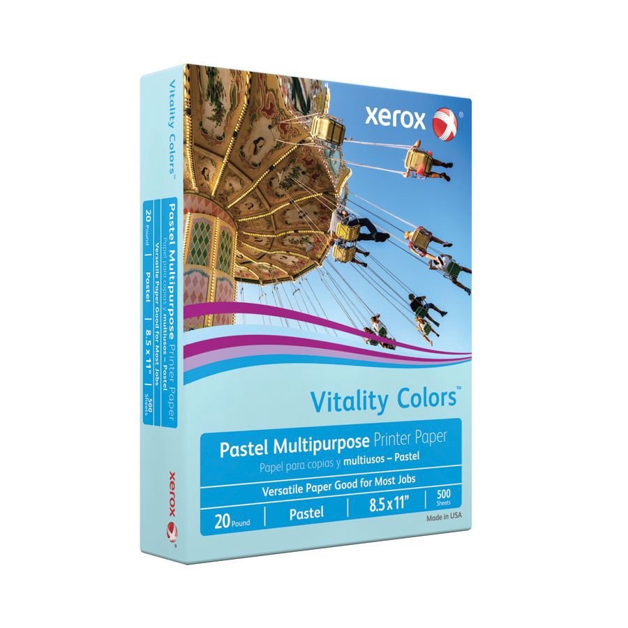 slide 3 of 3, Xerox Vitality Colors Multi-Use Printer Paper, Letter Size 30% Recycled, Blue, 500 ct