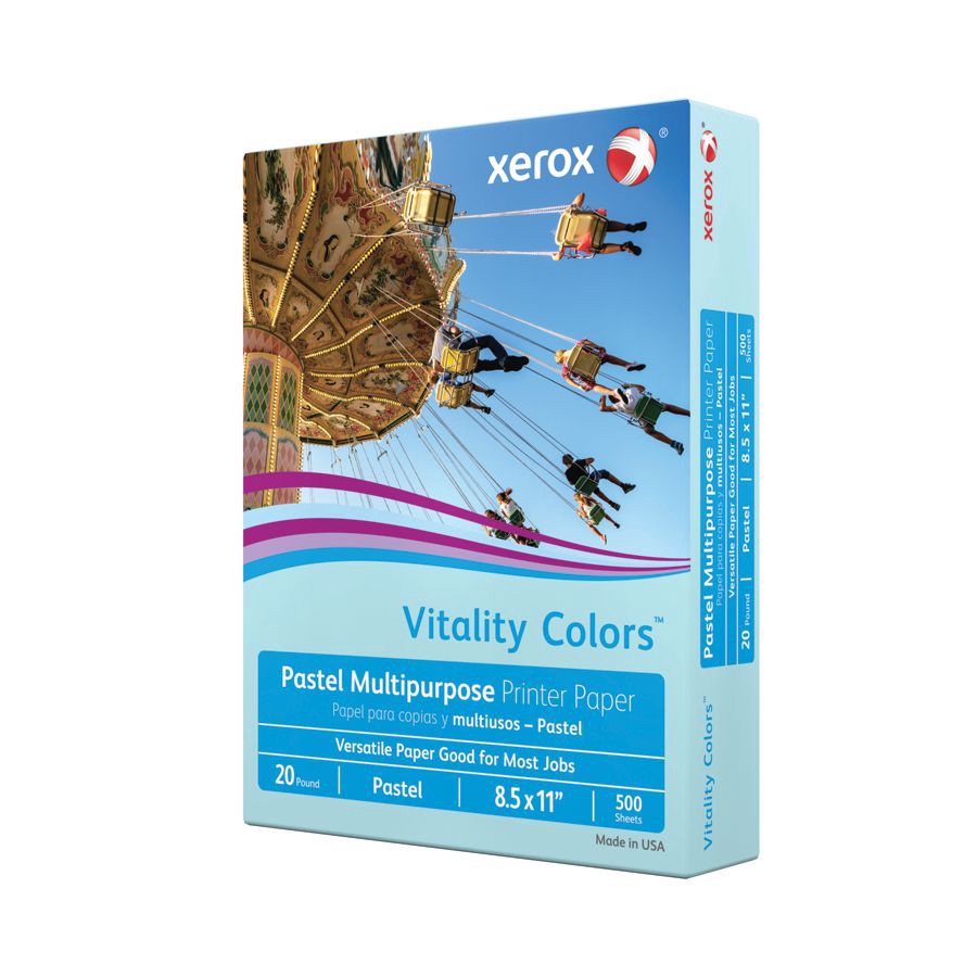 slide 2 of 3, Xerox Vitality Colors Multi-Use Printer Paper, Letter Size 30% Recycled, Blue, 500 ct