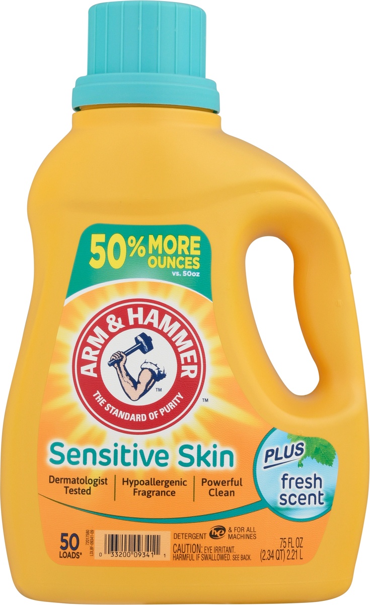 slide 8 of 10, ARM & HAMMER Sensitive Skin Laundry Detergent, 75 fl oz