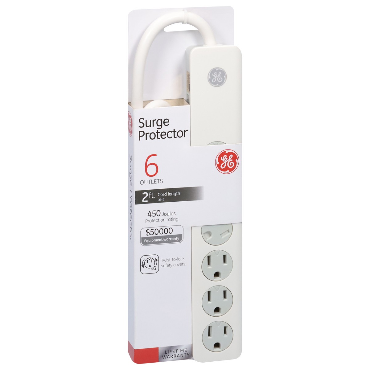slide 2 of 9, Ge 6-Outlet Surge Protector - White, 2 ft