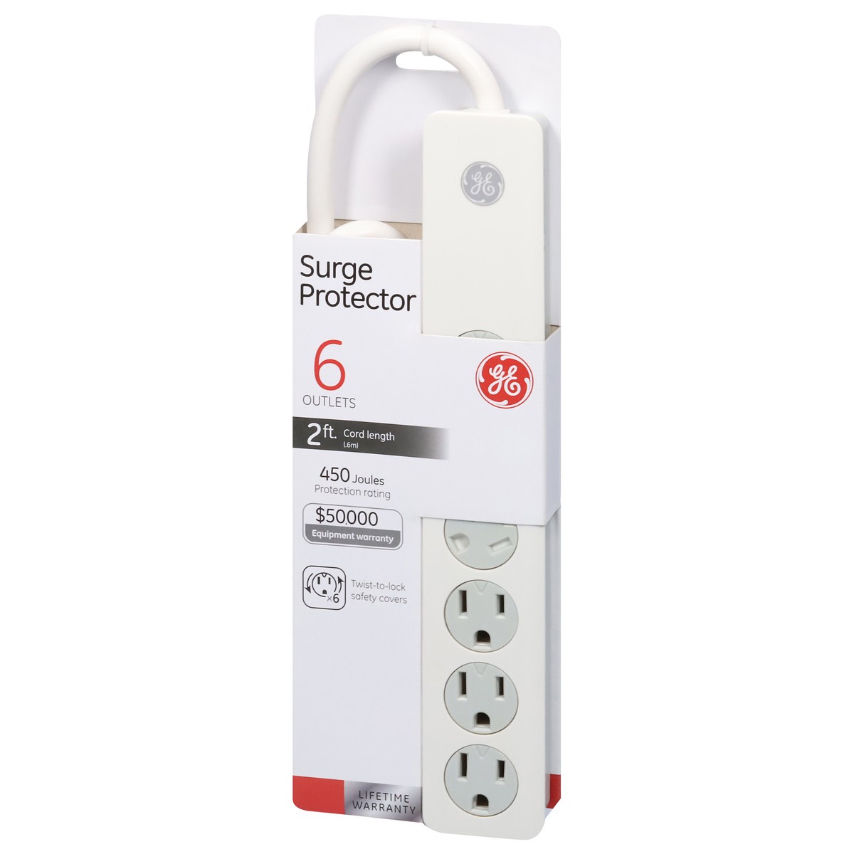 slide 3 of 9, Ge 6-Outlet Surge Protector - White, 2 ft
