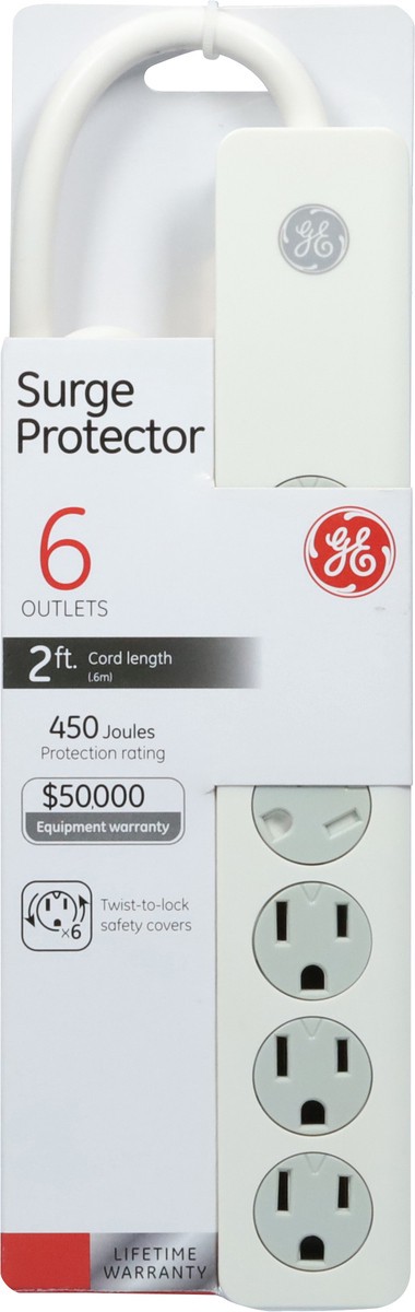 slide 6 of 9, Ge 6-Outlet Surge Protector - White, 2 ft