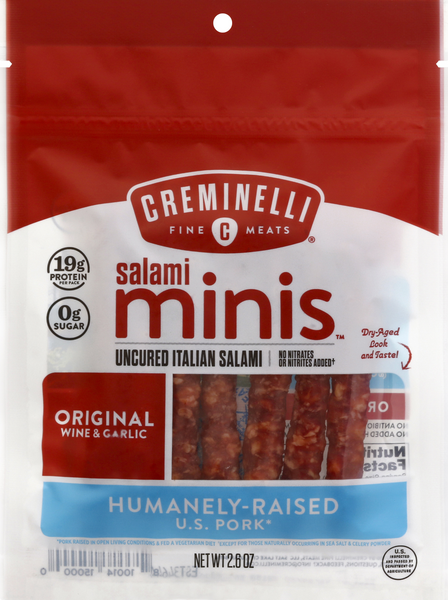 slide 1 of 1, Creminelli Fine Meats Original Wine & Garlic Salami Minis 2.6 oz, 2.6 oz