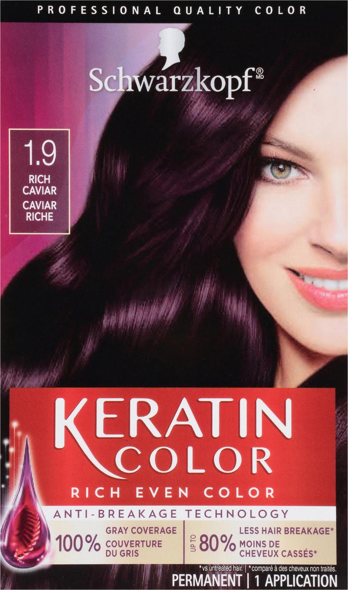 slide 4 of 7, Schwarzkopf Permanent Hair Color, 1.9 Rich Caviar, 1 Application - Professionally Inspired Permanent Hair Dye, for up to 80% Less Breakage vs Untreated Hair and up to 100% Gray Coverage, 1 ct