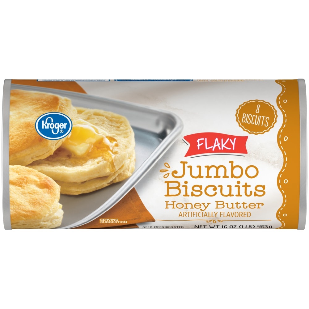 slide 1 of 1, Kroger Flaky Honey Butter Jumbo Biscuits 8 Count, 16 oz