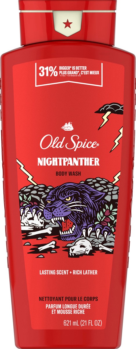 slide 3 of 3, Old Spice Body Wash for Men, NightPanther, Long Lasting Lather, 21 FL OZ, 21 fl oz