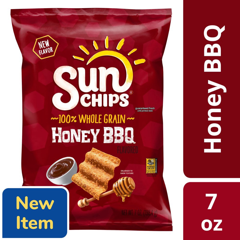 slide 4 of 5, SunChips Whole Grain Snacks Honey BBQ Flavored 7 Oz, 7 oz