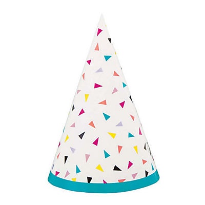 slide 1 of 1, Unique Industries Triangle Confetti Birthday Mini Party Hats, 8 ct