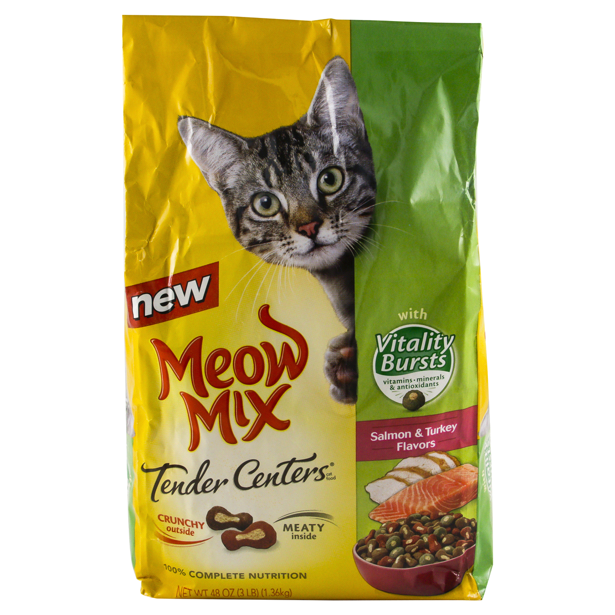 slide 1 of 4, Meow Mix Tender Center With Vitality Bursts, 3 lb