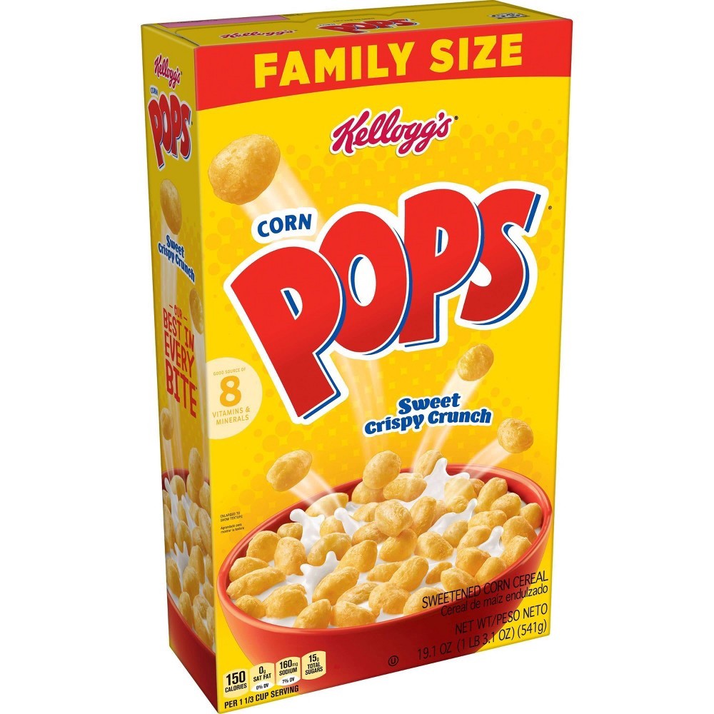 slide 4 of 9, Corn Pops Kellogg's Corn Pops Breakfast Cereal, 8 Vitamins and Minerals, Kids Snacks, Family Size, Original, 19.1oz Box, 1 Box, 19.1 oz