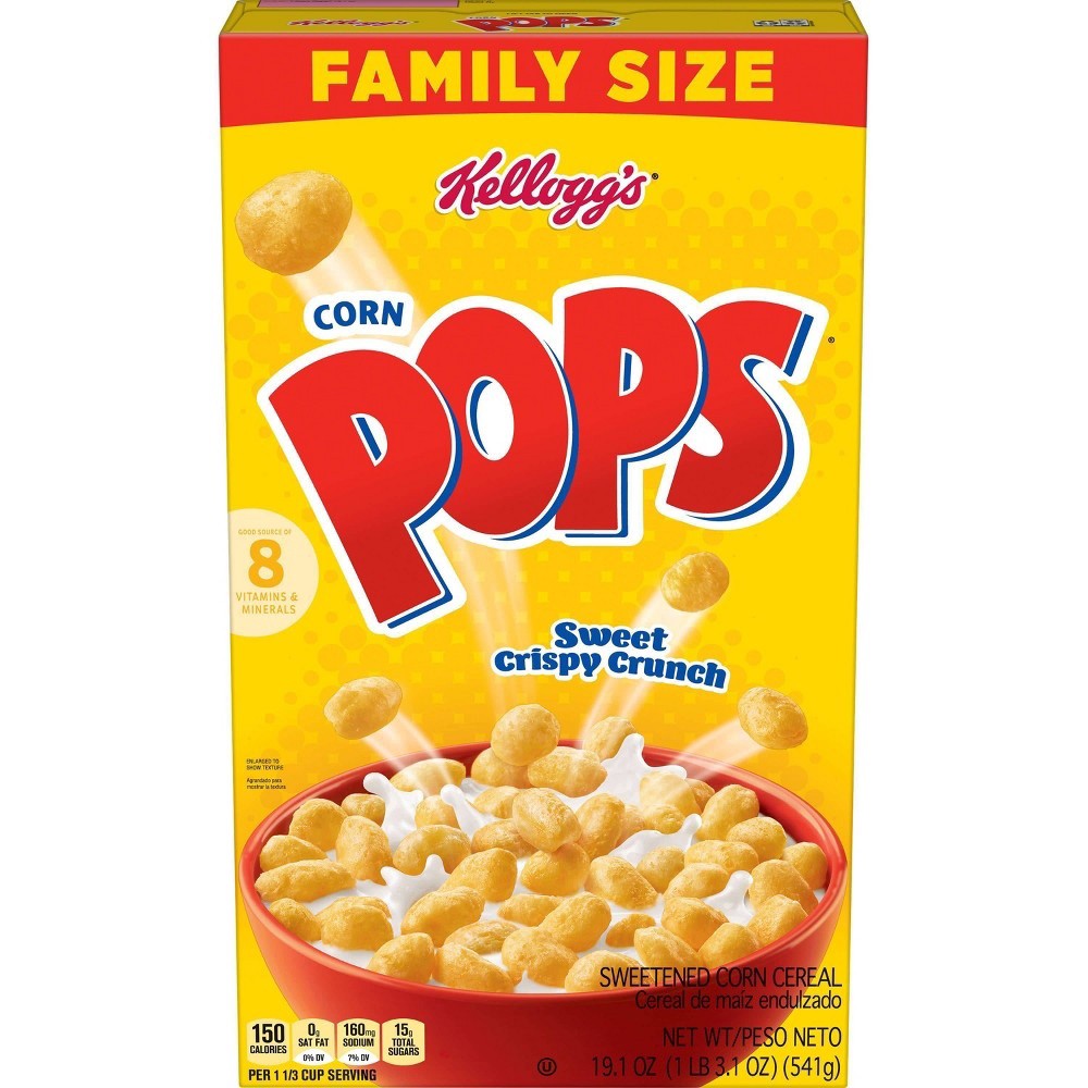 slide 9 of 9, Corn Pops Kellogg's Corn Pops Breakfast Cereal, 8 Vitamins and Minerals, Kids Snacks, Family Size, Original, 19.1oz Box, 1 Box, 19.1 oz