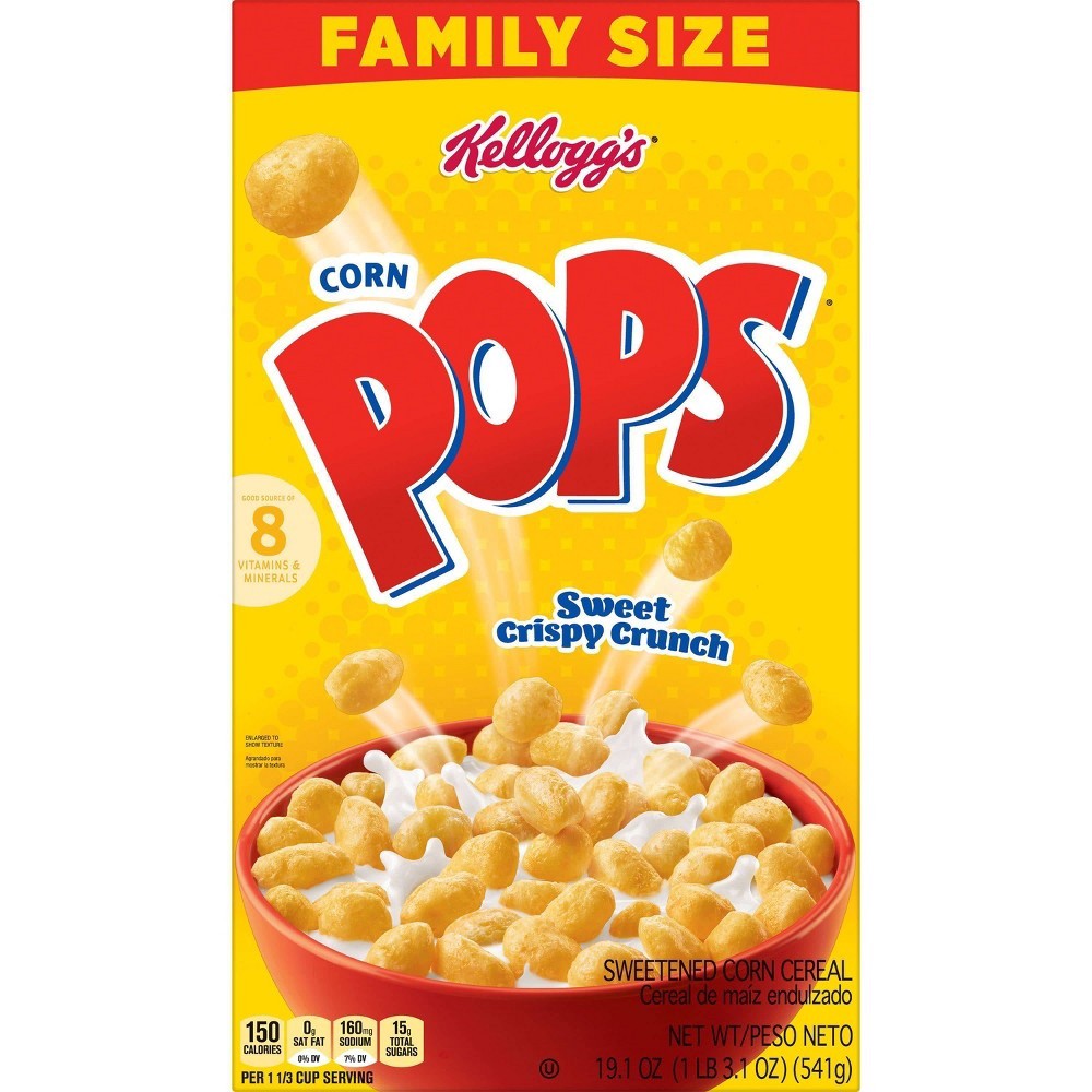 slide 7 of 9, Corn Pops Kellogg's Corn Pops Breakfast Cereal, 8 Vitamins and Minerals, Kids Snacks, Family Size, Original, 19.1oz Box, 1 Box, 19.1 oz