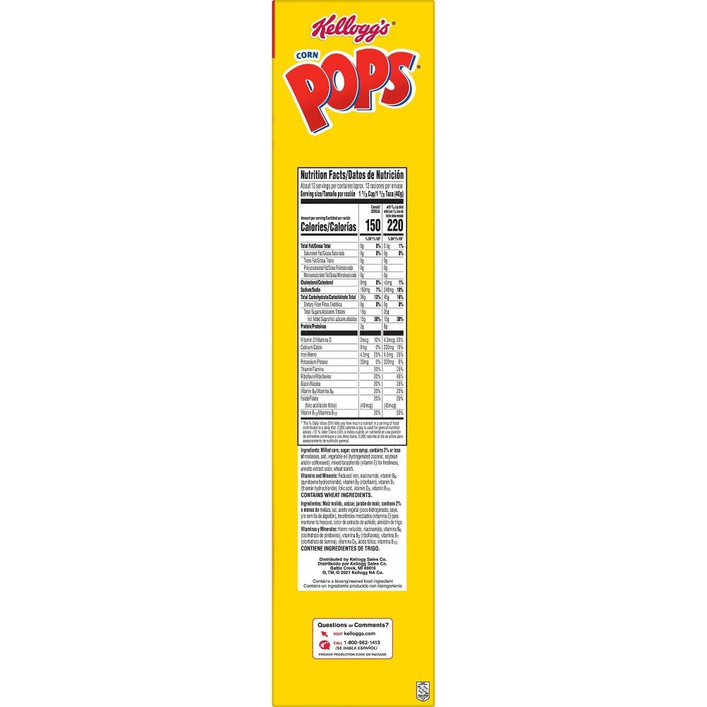 slide 2 of 9, Corn Pops Kellogg's Corn Pops Breakfast Cereal, 8 Vitamins and Minerals, Kids Snacks, Family Size, Original, 19.1oz Box, 1 Box, 19.1 oz