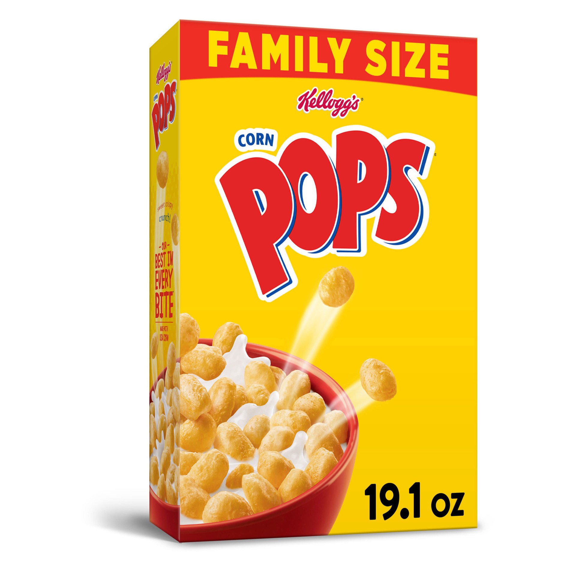 slide 1 of 9, Corn Pops Kellogg's Corn Pops Breakfast Cereal, 8 Vitamins and Minerals, Kids Snacks, Family Size, Original, 19.1oz Box, 1 Box, 19.1 oz