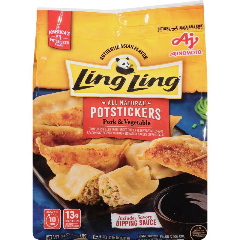slide 1 of 9, Ling Ling Asian Kitchen Pork Vegetables Dumplings, 24 oz