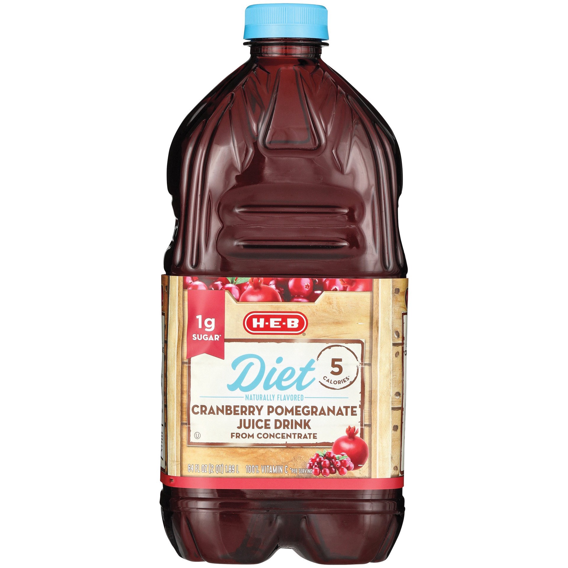 slide 1 of 1, H-E-B Diet Cranberry Pomegranate Juice Cocktail, 64 oz