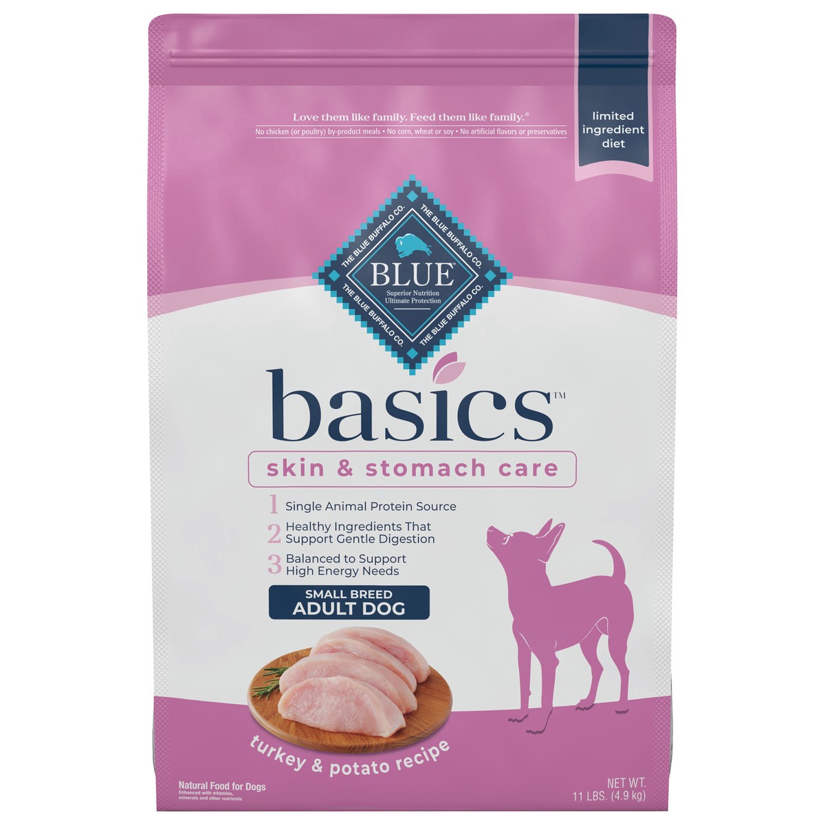 slide 1 of 9, Blue Buffalo Blue Basics Limited Ingredient Diet For Small Breeds, Turkey & Potato, 11 lb